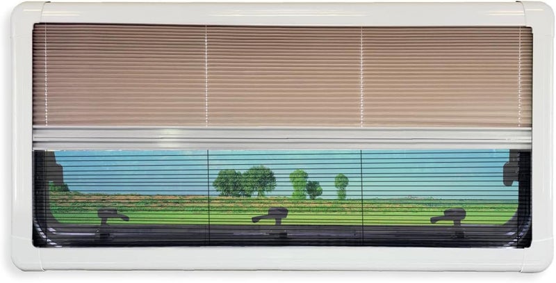 Dulepax RV Window Shade, Aluminum Frame RV Blinds Shades for Window, 26" W x 24" L, 2-in-1 Screen & Pleated Blinds, RV Blinds for Camper Window - Image 1